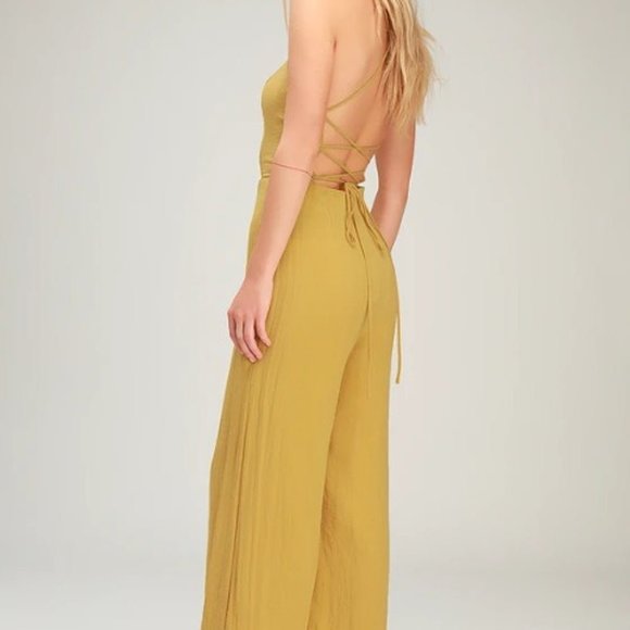 Lulus Lace-Up Cropped Wide Leg Jumpsuit - Picture 1 of 5